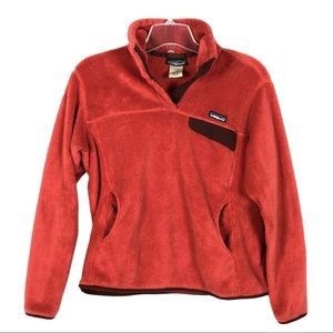 Patagonia Womens Size L Red Polartec Fleece Snap T